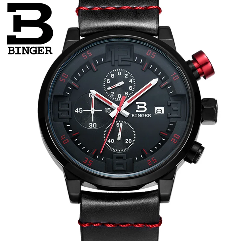 BINGER мужские s часы лучший бренд класса люкс кварцевые часы мужские календарь кожа военные водонепроницаемые спортивные наручные часы Relogio Masculino - Цвет: 01