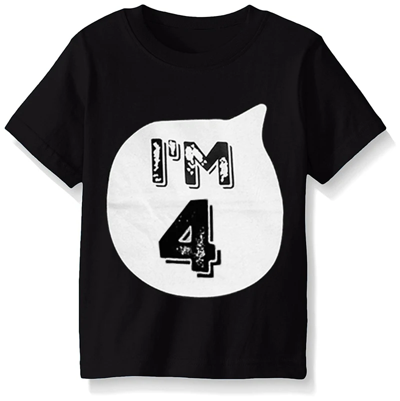 Summer Baby Boys T-shirt For Girl Tops White Black 1 2 3 4 Years Birthday Outfits Kids Tees Shirt Tops Children Shirts Clothing - Цвет: Black 4