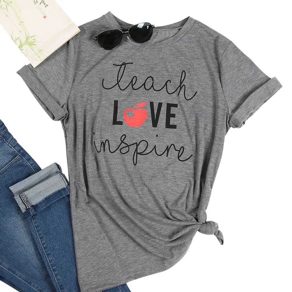 

Fashion Women T-Shirt Summer Short Sleeve Teach Love Inspire Letter Print T-Shirt Casual Ladies Tops Tee