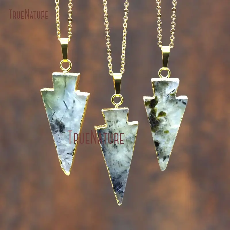 20171019-NM8017- Prehnite Necklace Gold Plating  Arrowhead Necklace-18inch-13.22g