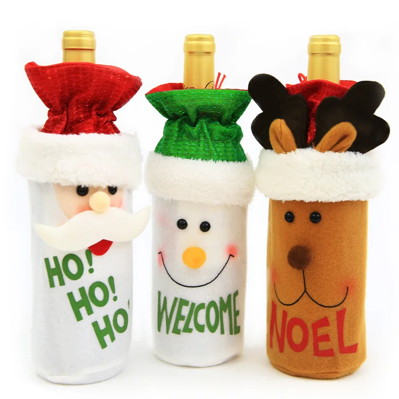 

Christmas Wine Bottle Decor Set Santa Claus Snowman Deer Bottle Cover Clothes Kitchen Decoration for New Year Xmas Dinner Party
