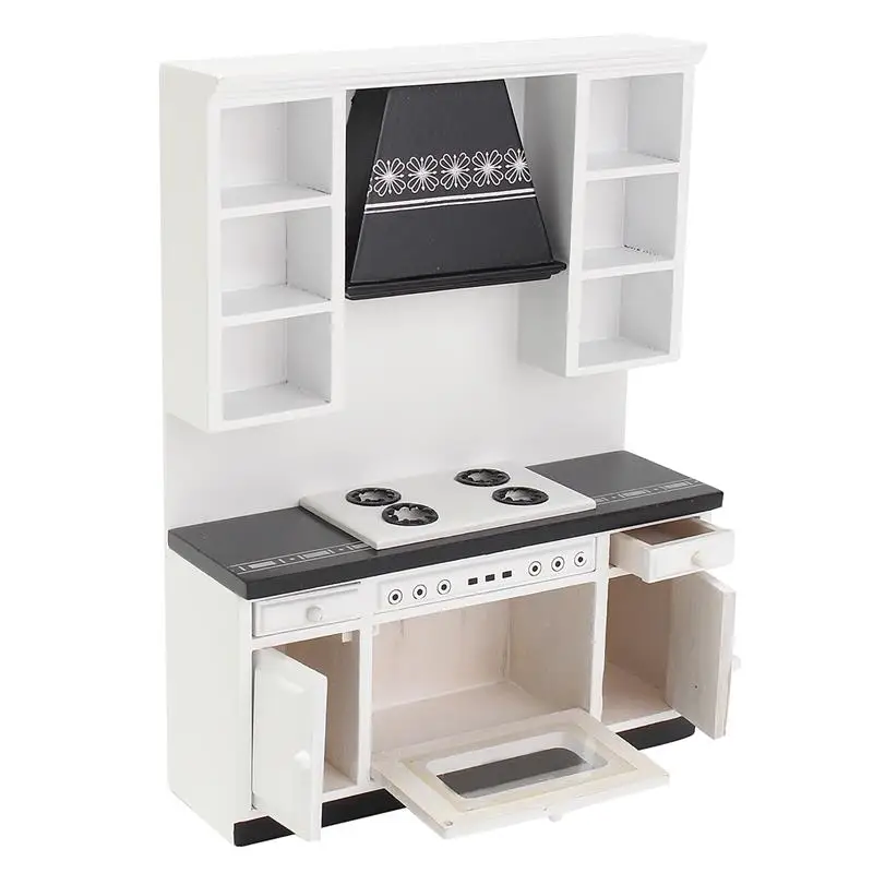 Casa de Bonecas em Miniatura Armários de Cozinha Conjunto Madeira Móveis Bacia Fogão Contador Wd025 1:12 4 Brinquedos de cozinha