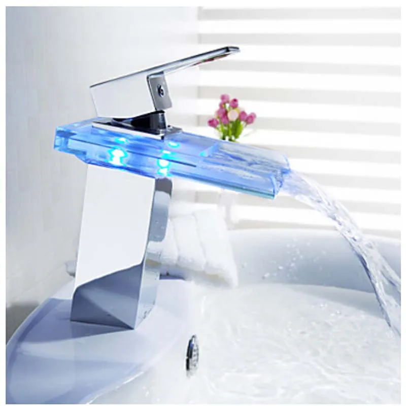 Free-Shipping-Wholesale-And-Retail-Polished-Chrome-LED-Waterfall-Spout-Bathroom-Basin-Faucet-Modern-Square-Sink