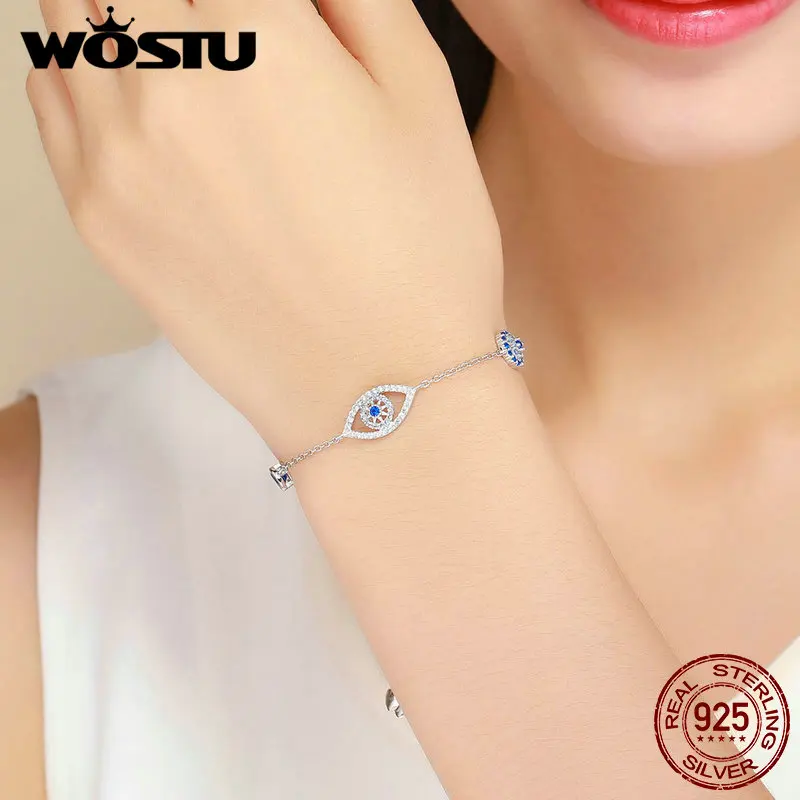 WOSTU Настоящее серебро 925 проба Богемия глаз Guardian регулируемый браслет для женщин Серебряный браслет подарок DXB089