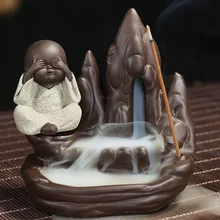 Благовония горелка+ 10 шт. пирамидки благовоний, креативный домашний Декор маленький Монах Будда курильница с обратным потоком благовония горелки использовать в Хо использовании