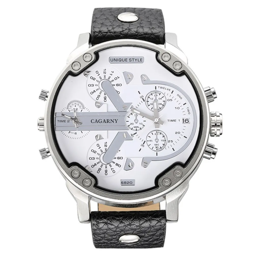 CAGARNY Men Watches Leather Strap Large Size Famous Brand Quartz Watch