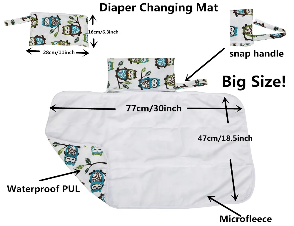 [Sigzagor] 1 пеленка для детей, пеленальный коврик, портативный складной моющийся компактный дорожный подгузник, водонепроницаемый игровой коврик 77 см x 47 см, 39 дизайнов