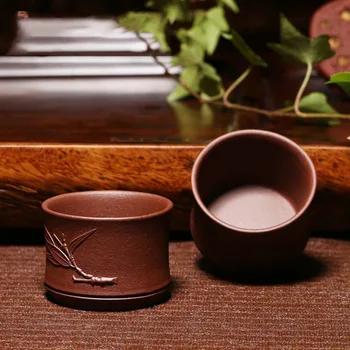 

70ML Yixing Purple Clay Vintage Teacups Home Tea Ceremony Raw Ore Bamboo Duan Small Tea Cup Drinkware Master Mini Sake Bowl Gift