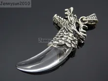 Natural Clear Quartz Gems stones Claw Paw Tibetan Silver Carved Dragon Head Pendant Beads Great for Jewelry Design 10Pcs/Pack