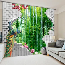 European Curtains Painting Curtains For Children peacock bamboo Curtains 3D Sheer Curtains For Living room Home Decor