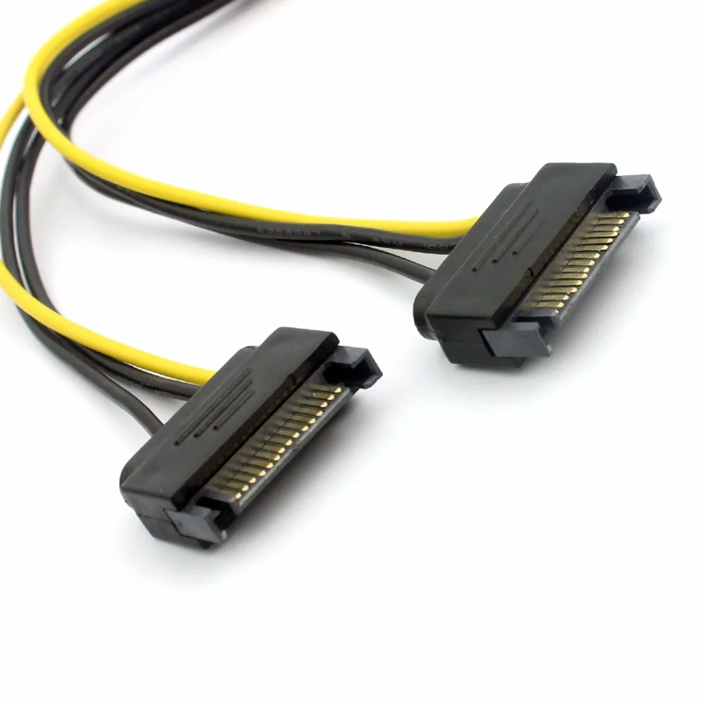 20CM Dual SATA Power Cable 15P to 8P Graphics Card 18AWG Wire Connector 1 IN 2 Male 15Pin to 8Pin SATA Cable for Mining Miner