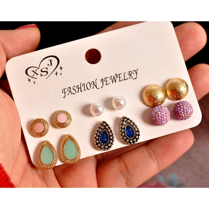 

New fashion women jewelry girls birthday party earrings 6 pairs /set gold/purple mix color match earrings fashion beautiful jewe