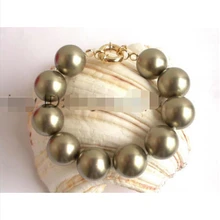 Огромный! натуральная 20 мм круглый зеленый В виде ракушки жемчужный браслет! Благородный стиль Природный тонкой jewe Быстрая