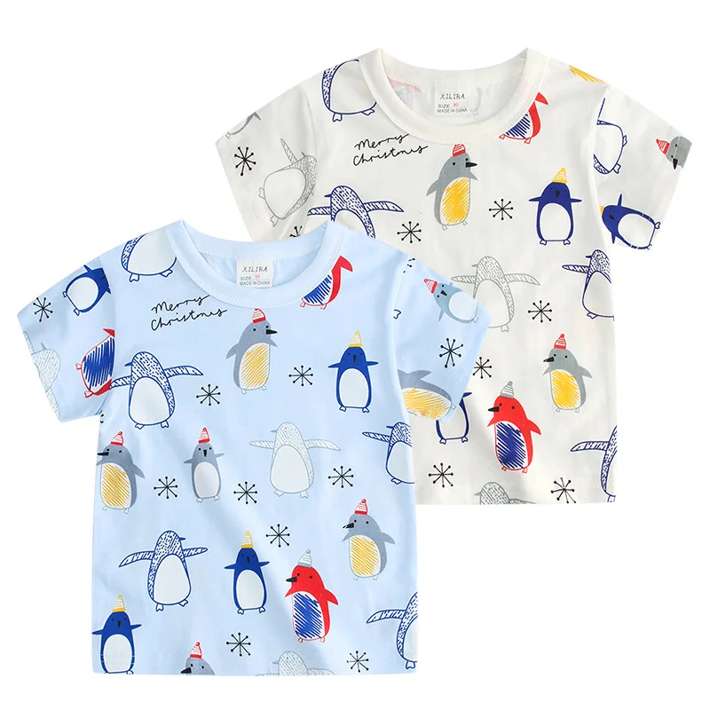 

Summer Kids Boys T Shirt Cartoon Full Penguin Print Short Sleeve Baby Girls Clothes Cotton Children T-shirts O-neck Tee Tops