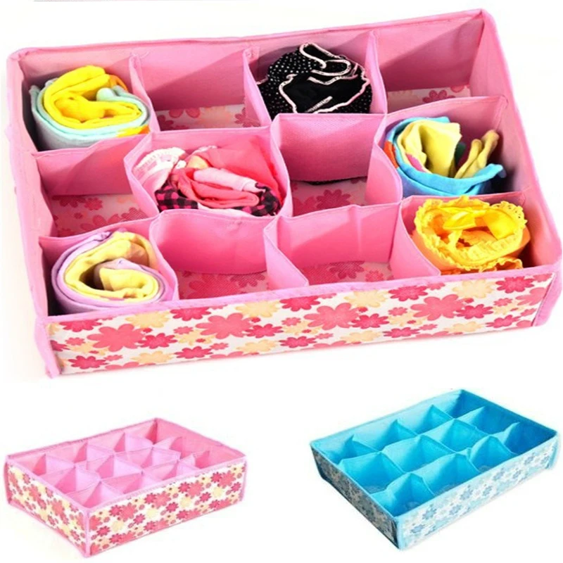 

12-grid non-woven folding storage box for socks and underwear