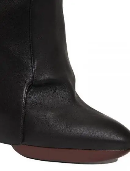 Прямая поставка; зимние женские брендовые черные ботфорты из натуральной кожи на тонком каблуке с острым носком на платформе; высокие сапоги до бедра на высоком каблуке