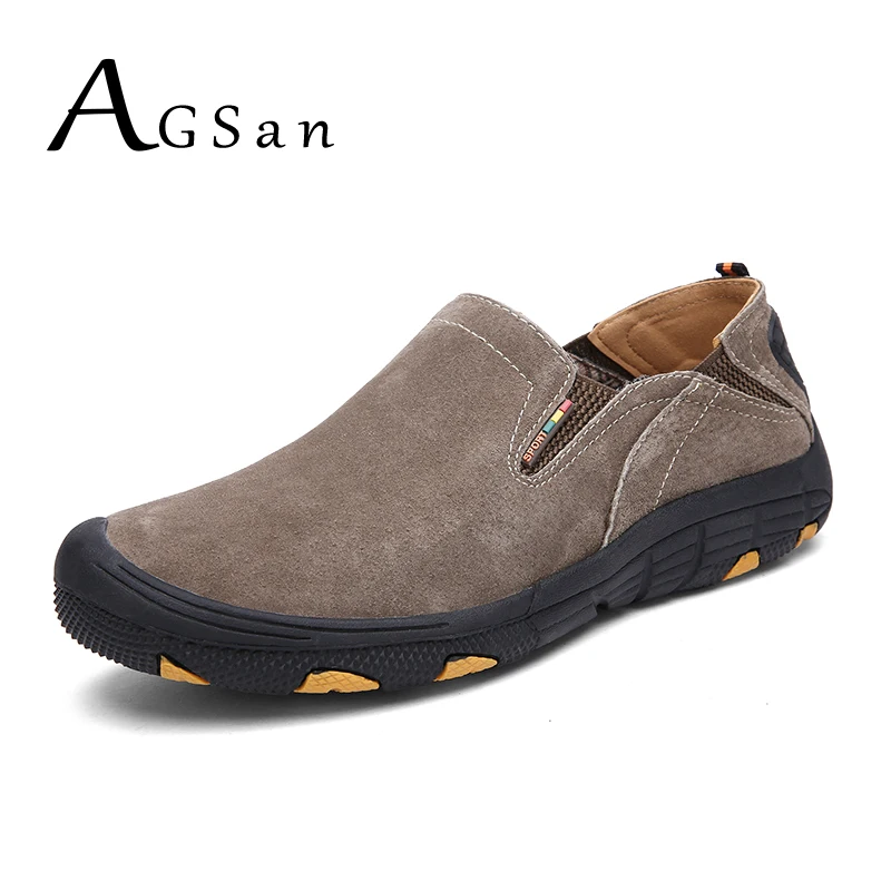 

AGSan Slipon Men Casual Shoes Genuine Leather Krasovki Autumn Winter Mens Leather Footwear Large Size 38-48 Leather Flats Khaki