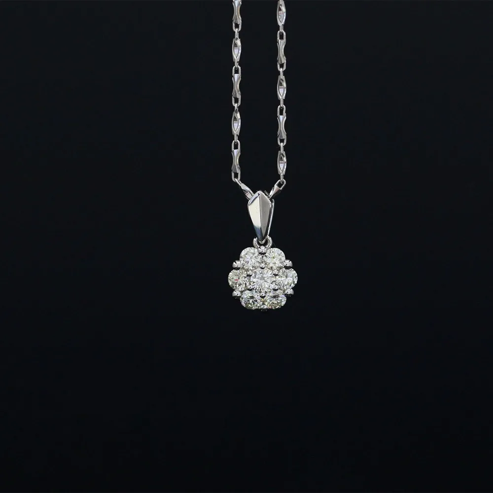 

LASAMERO Halo 0.091CT 18k Gold Round Cut Square Center Pave Set Natural Diamond Pendant Necklace Chain Women Fine Jewelry