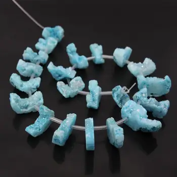 

15.5"Strands Sky Blue Natural Geode Quartz Druzy Top Drilled Slice Point Beads,Crystal Agates Drusy Slab Nugget Pendants Jewelry