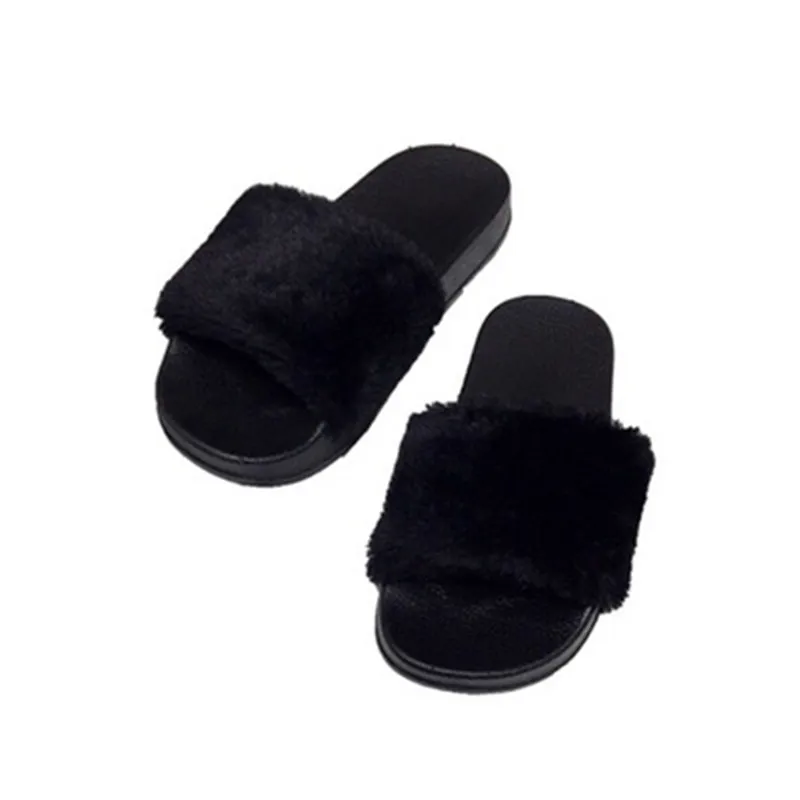 

Fur slippers women real fox fur slide home furry flat sandals female cute fluffy house shoes woman luxury 2019Ladies sandals