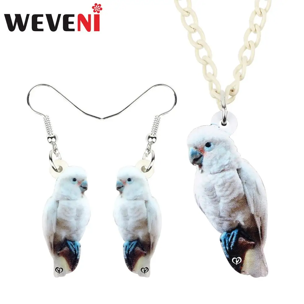 WEVENI Acrylic Jewelry Sets Foolish White Parrot Necklace Earrings Unique Fashion Pendant For Women Girls Charm Gift Decoration | Украшения