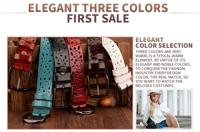 COWATHER New 2017 genuine leather jeans belts for Women Hollow pressed flower luxury strap female belt Gun gray buckle - Image 6