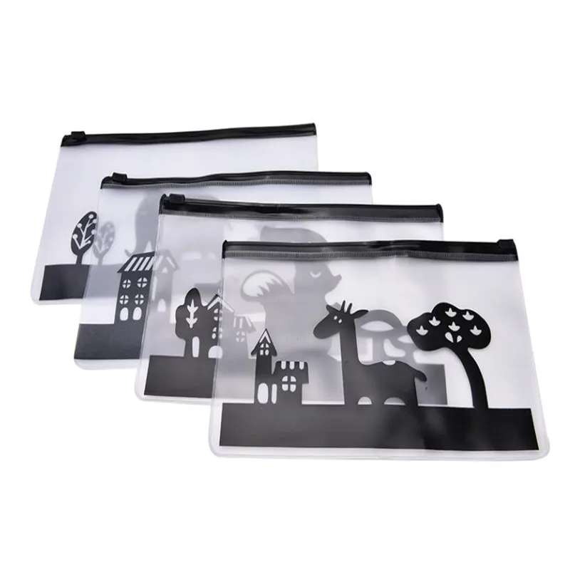 

New Cute Kawaii Black Transparent PVC Zipper File bags File Organizer Cartoon Animals Pen Storage Bag Korean Stationery Supplies