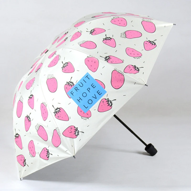 Korean Style Sweet Strawberry Girl Children's Umbrellas Rainproof Sun