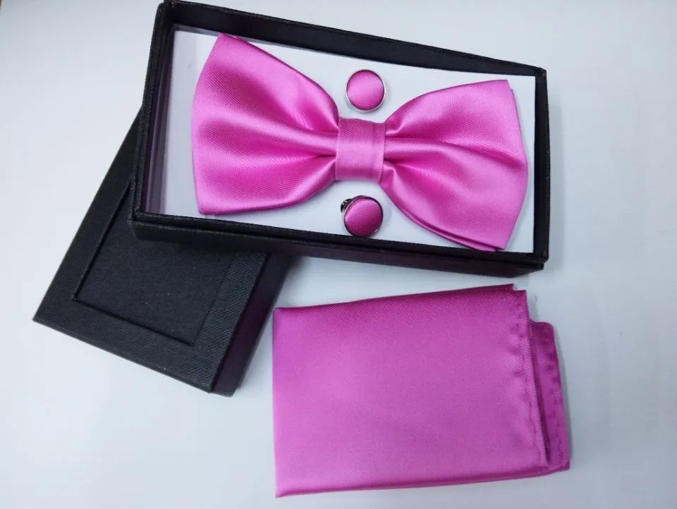 SHENNAIWEI сплошной цвет галстук-бабочка набор Мужская Свадебная одежда мужские галстуки и комплекты носовых платков галстук запонки коробки Подарочная коробка lote - Цвет: Rose red
