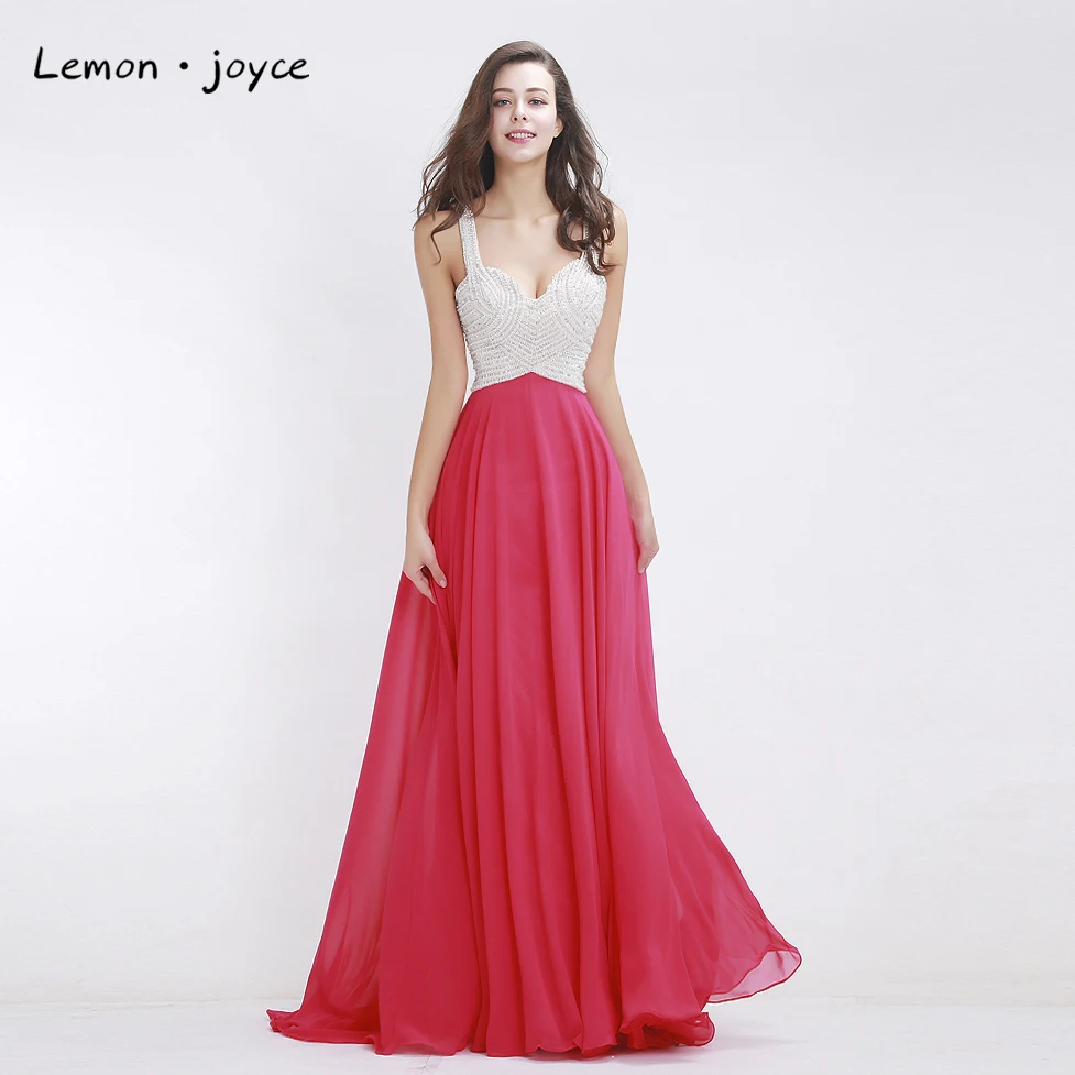 

Elegant Evening Dresses 2019 New Style V-neck Sleeveless Beading Floor Length Backless Chiffon Prom Gowns Plus Size