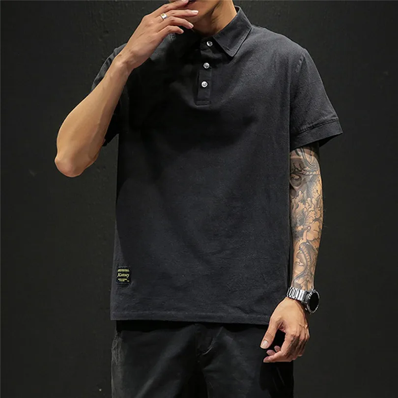 New Fashion Men Summer Cotton And Linen Short Sleeve Solid Color Stand Neck Loose Casual T Shirt Blouse Polo Top #4A24 (30)