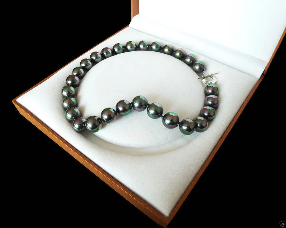 

Hot sale new Style >>>>>Beautiful 14mm Rainbow Black South Sea Shell Pearl Heart Clasp Necklace 18''AAA+