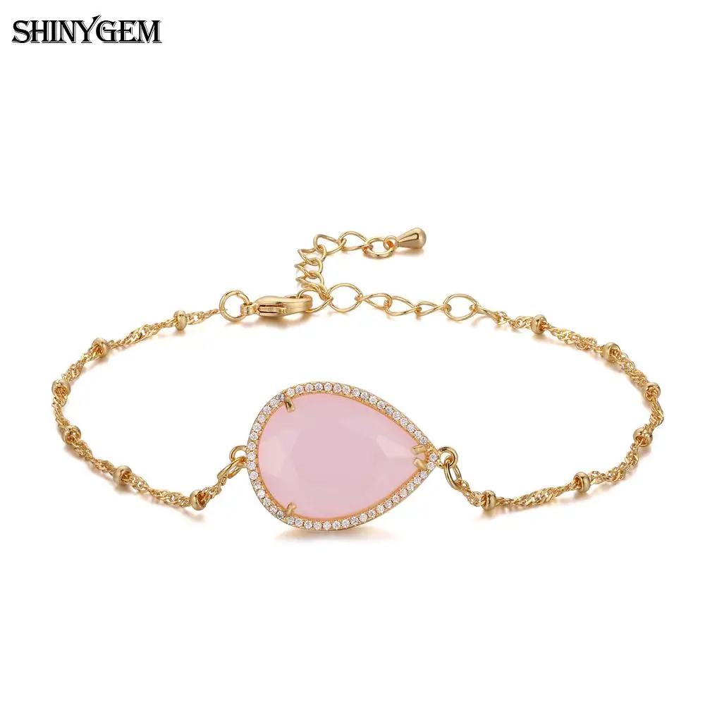 

ShinyGem Water Drop Crystal Charm Bracelets 10 Colors Crystal Luck Fortune Bracelet Gold Chain Glass Crystal Bracelets For Women