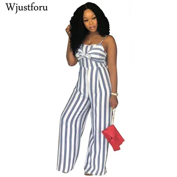 

Wjustforu Sexy Wide Leg Jumpsuit Women Casual Spaghetti Strap Stripe Jumpsuit Strapless Elegant Jumpsuit Bodycon Bow Tie Female