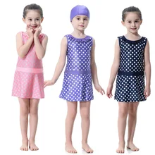 Мусульманский купальник для девочек ислам ic, Детский милый купальный костюм в горошек с принтом, пляжный комплект, Burkinis хиджаб для детей, одежда