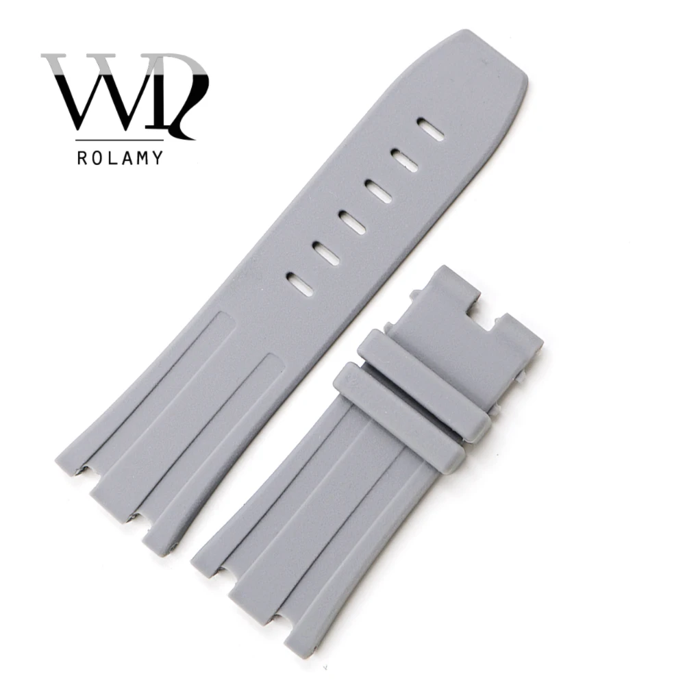 Rolamy 28mm Wholesale Grey Waterproof Silicone Rubber Replacement Wrist Watch Band Strap Belt