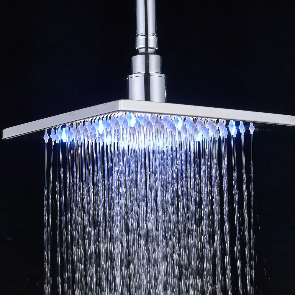 Brushed Nickel LED 8" Brass Shower Head Ceiling Wall Mount Top Sprayer