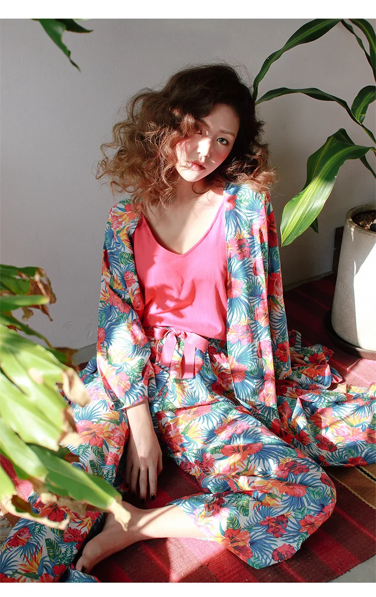 Female Pajamas Spring Autumn Sleep & Lounge Silk Pajama Set Satin ...