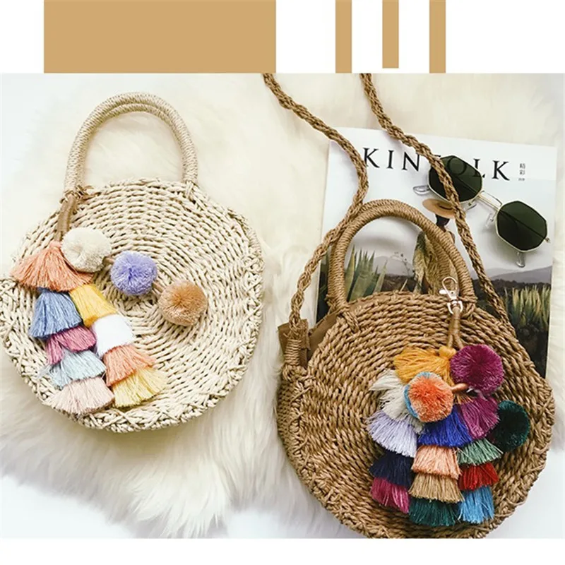 NEW Women Handmade Round Beach Shoulder Bag Bali Circle Straw Bags Summer Woven Rattan Handbags Women Messenger Bag INS Popular NEW Women Handmade Round Beach Shoulder Bag Bali Circle Straw Bags Summer Woven Rattan Handbags Women Messenger Bag INS Popular