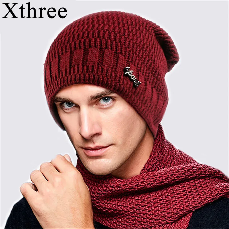 

Xthree Winter Hat Men Knitted Beanies Warm Bonnet Caps Baggy Brand Solid Thicken Fur Winter Hats For Men Women Wool Skullies