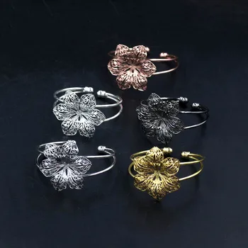 

45mm Blank Filigree Flower Bangle Bases Findings Open Cuff Bracelet Bangle Settings DIY Making Multi-color for you Choose