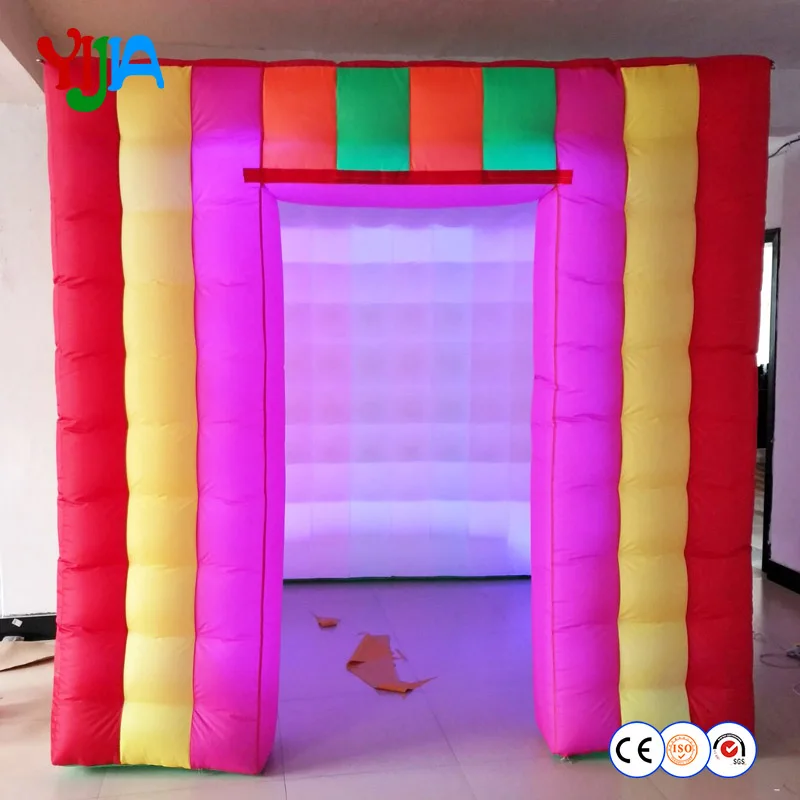 

Free shipping 8ft colorful LED inflatable photo booth tent cube with 2 doors for party