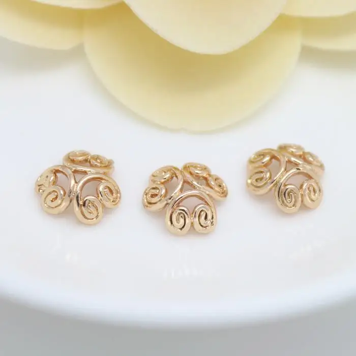 10PCS 8MM 24K Champagne Gold Color Plated Brass Curl Pattern Beads Caps High Quality Diy Jewelry Accessories | Украшения и