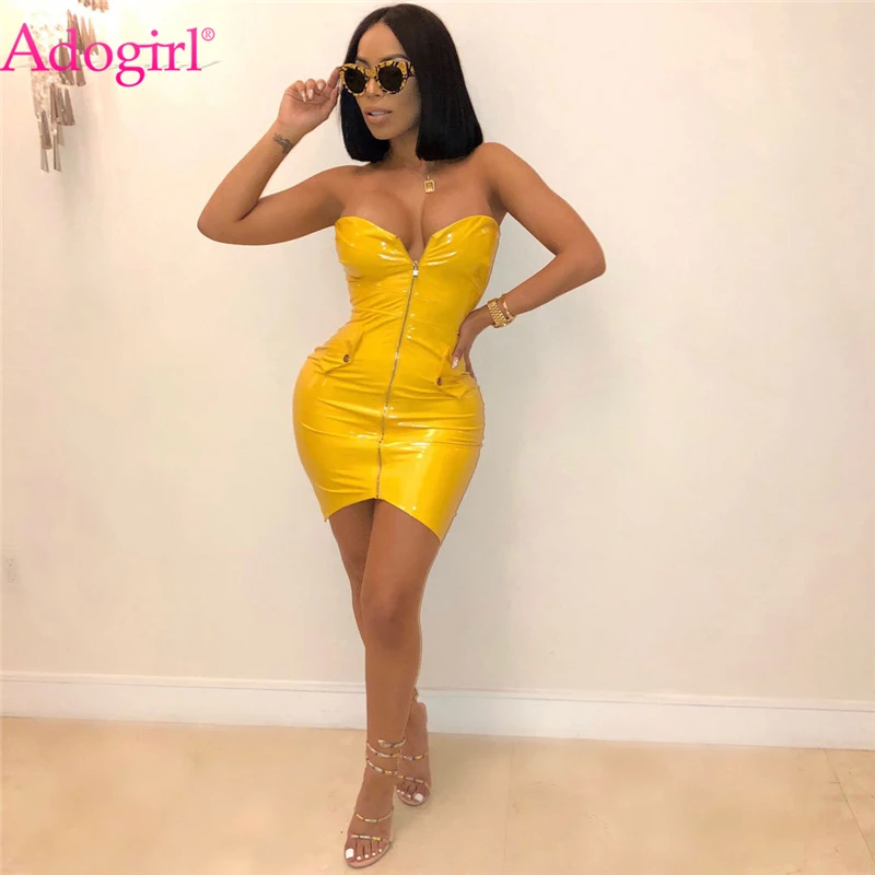 Женское Клубное платье из искусственной кожи Adogirl желтое красное Золотое