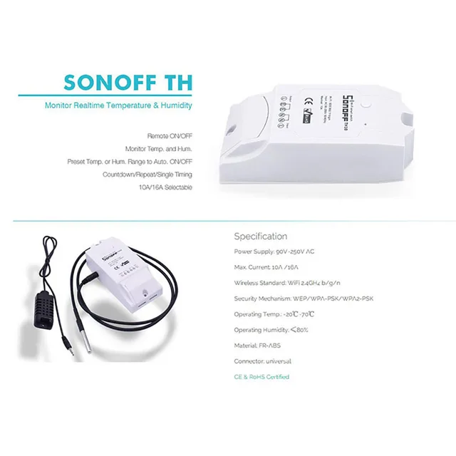 Sonoff TH16 Smart Wifi Switch Monitoring Temperature Humidity Wifi Smart Switch Home Automation Kit Works With Alexa Google Home
