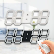  3D Led Wall Clock Modern Design Digital Wall Alarm Clocks 24 / 12 Hours Display Remote Control Timer Temperature Date 