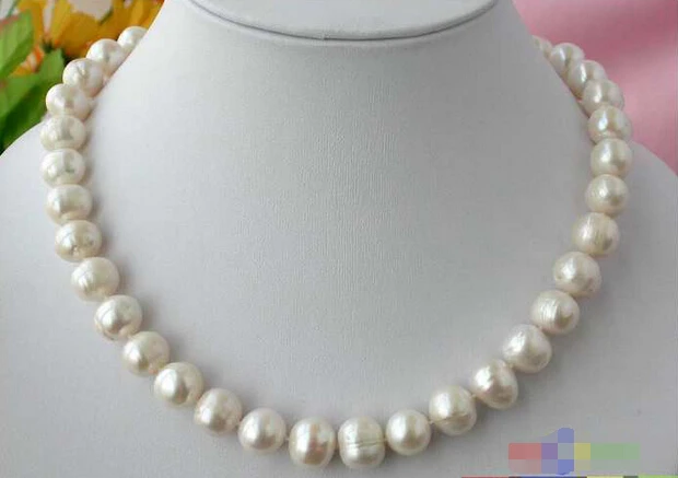 

free shipping 17" 12MM WHITE ROUND FRESHWATER CULTURED PEARL NECKLACE p1304^^^@^Noble style Natural ()