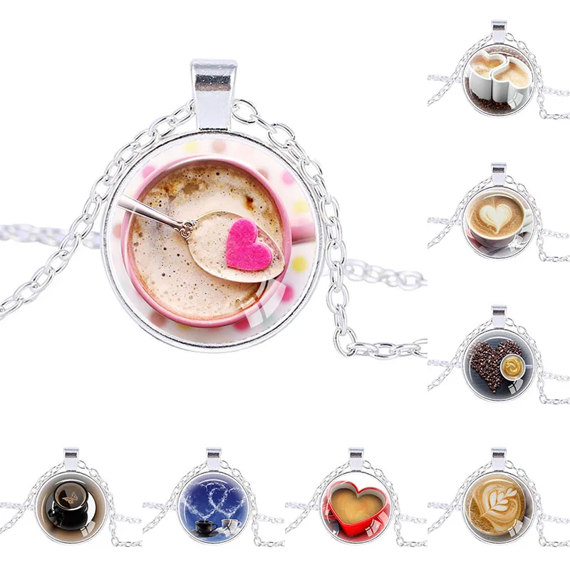 

Cappuccino Heart Coffee Necklace Jewelry Coffee Lover Hot Chocolate Art Print Necklace Gift glass dome jewelry bridesmaid gifts