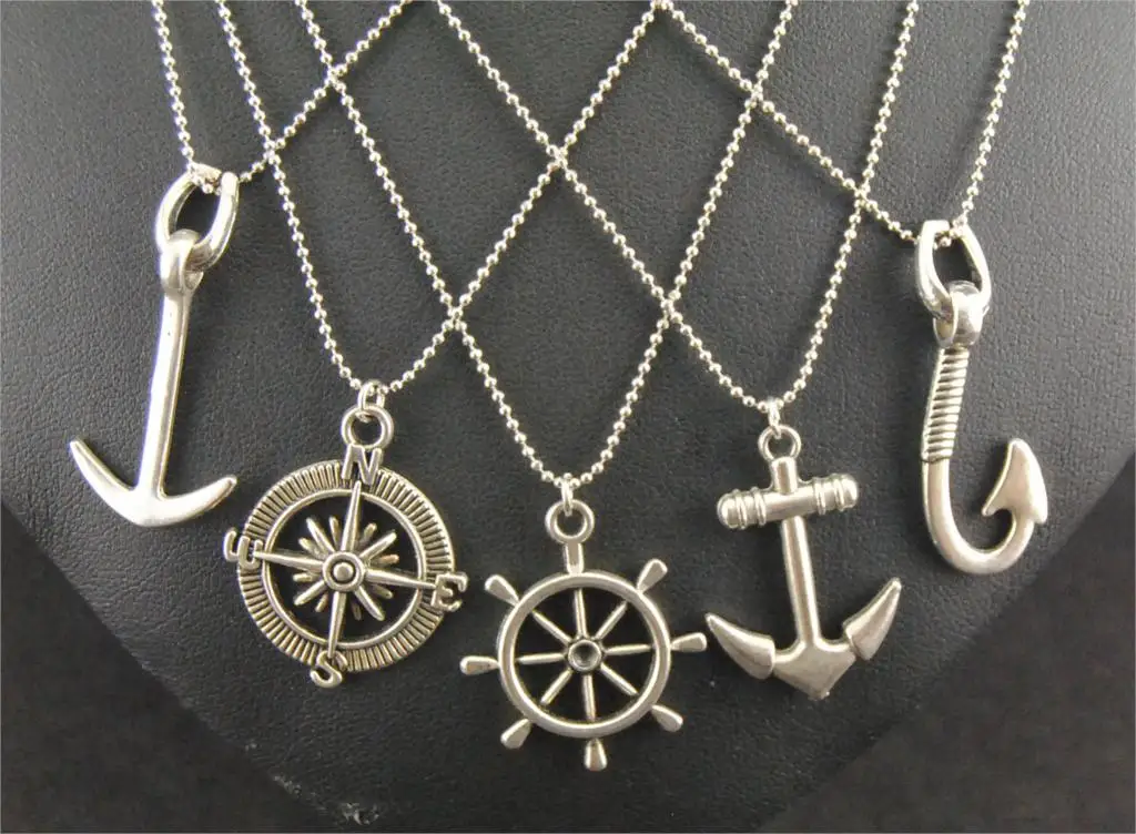 Antique Silver 5pcs(1 set) Assortment Nautical Pendant Ball Chain Handmade Necklace Jewelry E019