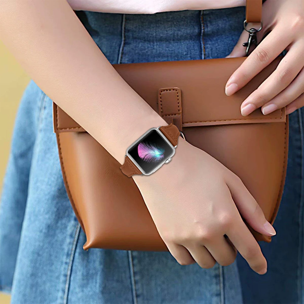 Новейший тонкий ремешок из натуральной кожи для часов Apple Watch band Series 1 2 3 38 мм 42 мм ремешки для часов розовый